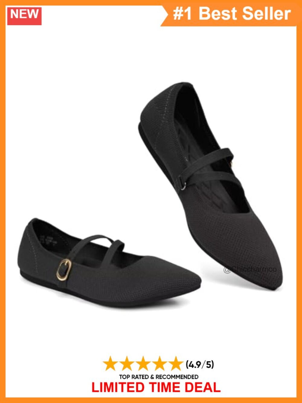 Knit Mary Jane Flats Pointed Toe Ballet Flats Adjustable Strap